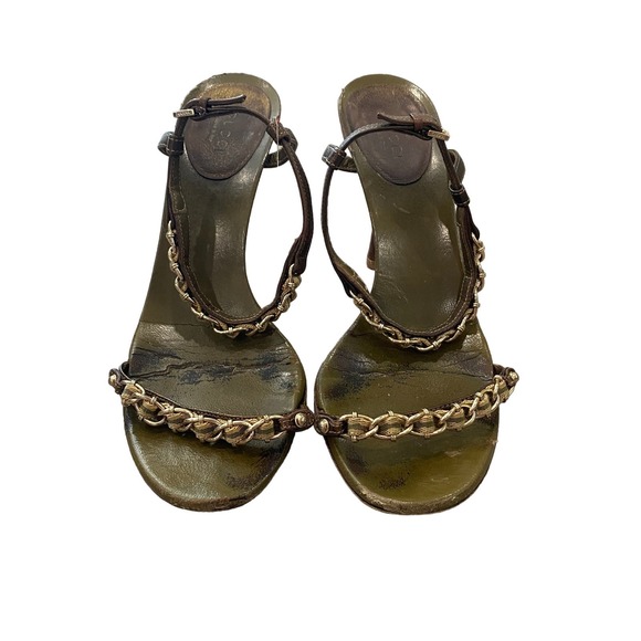Gucci Chain Strap Slingback Heel Sandals Women's 7.5 - Picture 1 of 10